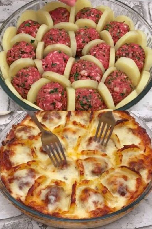 Potatoes with Meatballs And Cheese