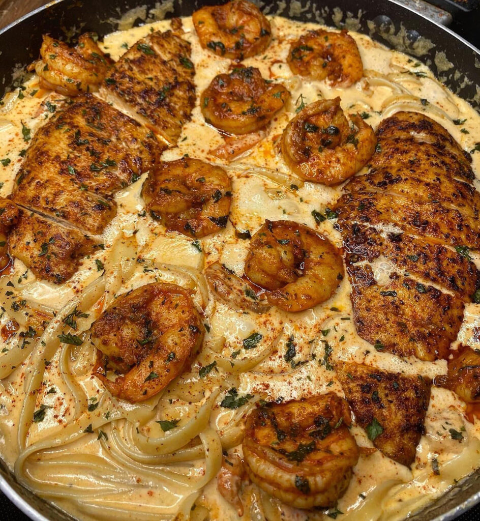 Cajun Chicken and shrimp Alfredo