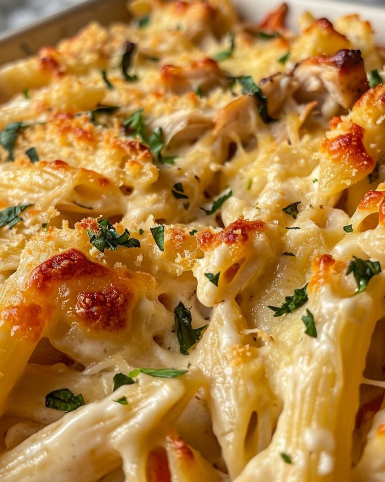 Chicken Alfredo Penne Bake