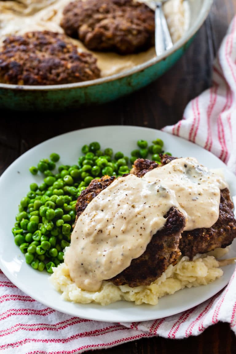 HAMBURGER STEAK WITH COUNTRY GRAVY