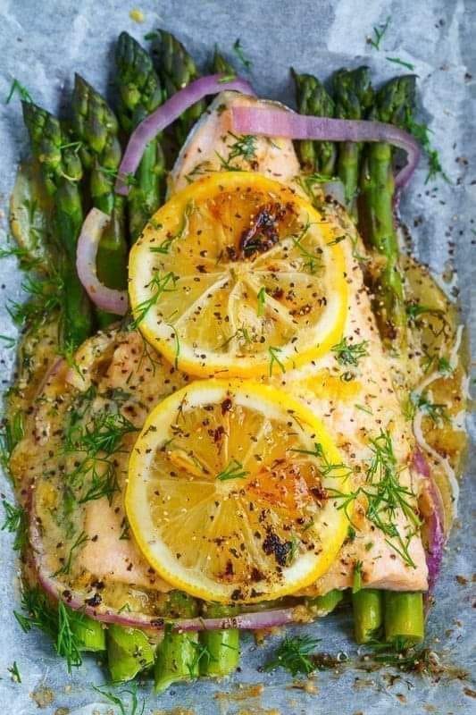 Lemon Miso Butter Parchment Salmon with Asparagus Recipe