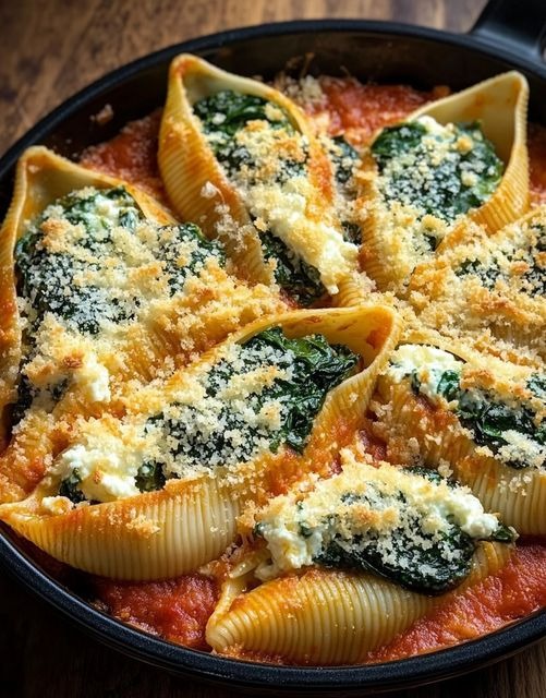 Conchiglioni stuffed with spinach and ricotta